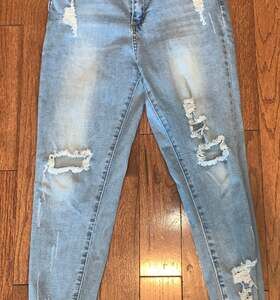 GOGO Women’s Distressed Skinny Jeans 13 Blue Ripped‎ Stretch